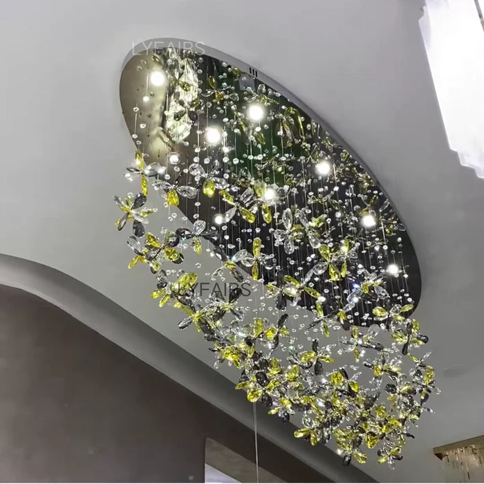 Lustre moderne en cristal à motif floral flottant pour plafond bas