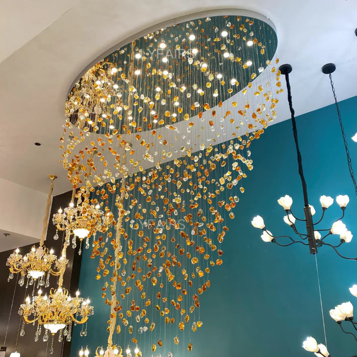 Lustre moderne en pierre de verre flottant pour hôtel/restaurant/haut plafond
