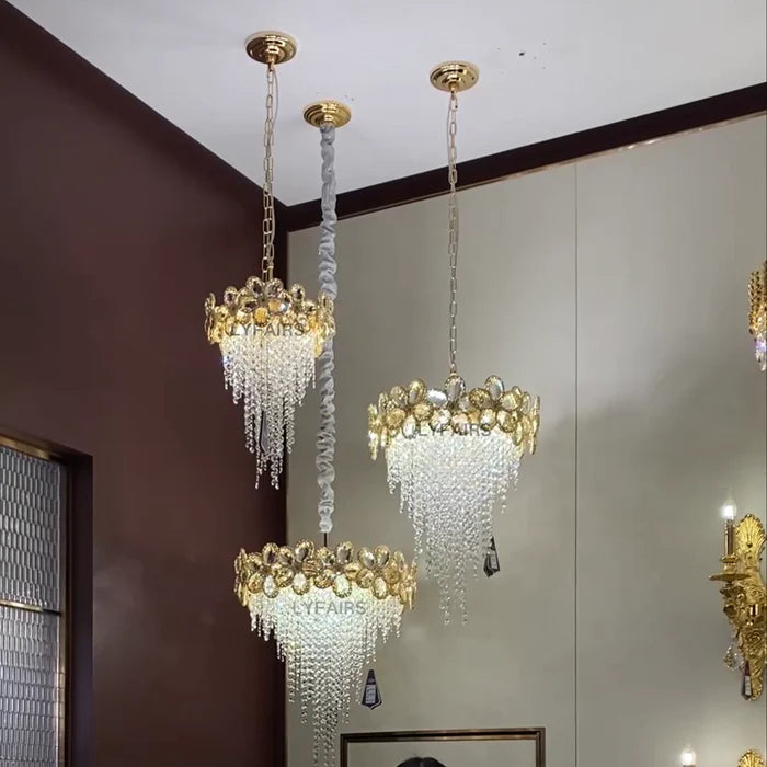 Lampadario moderno con nappe di cristallo a forma di fiore per soggiorno/sala da pranzo