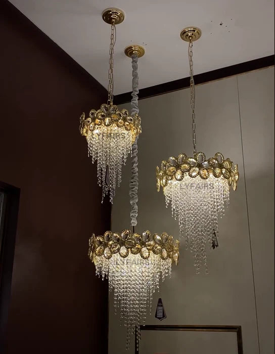 Lampadario moderno con nappe di cristallo a forma di fiore per soggiorno/sala da pranzo