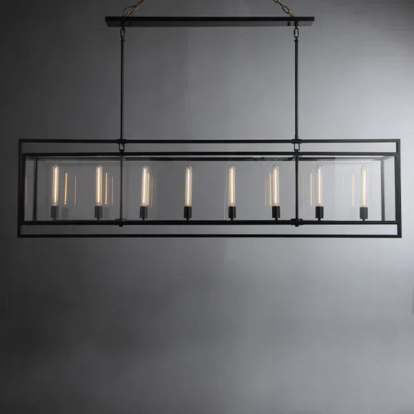 Lampadario moderno con paralume in vetro e acciaio lineare per sala da pranzo/isola della cucina