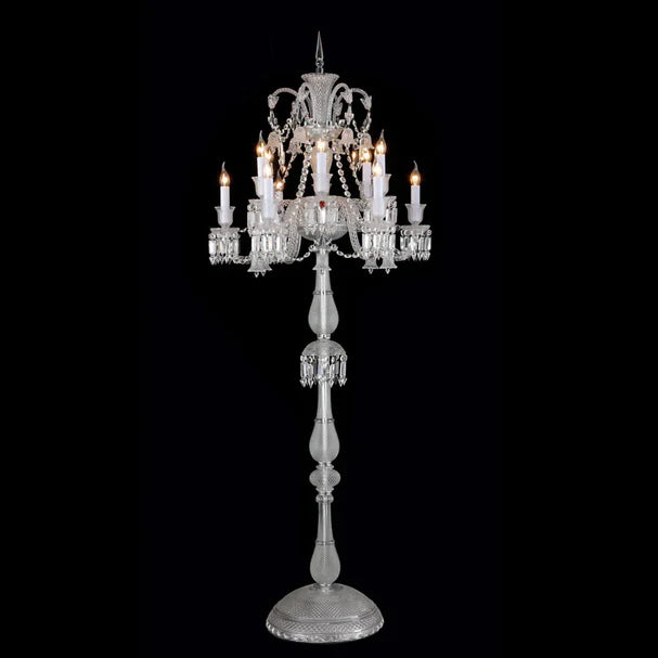 Lampadaire de luxe classique en cristal avec abat-jour en tissu