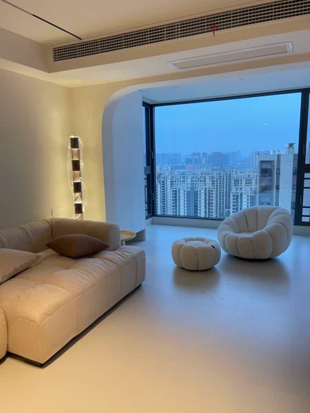 Fleece White Pumpkin Sofa Chair with Footstool