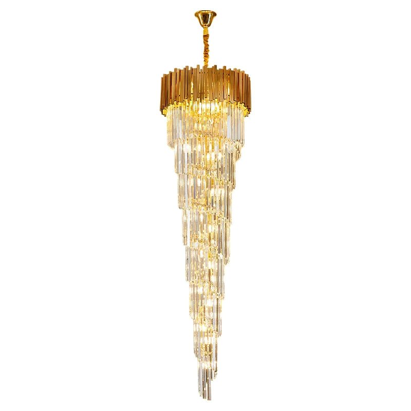 Lampadario di cristallo a spirale in oro di lusso per scale/atrio/ingresso