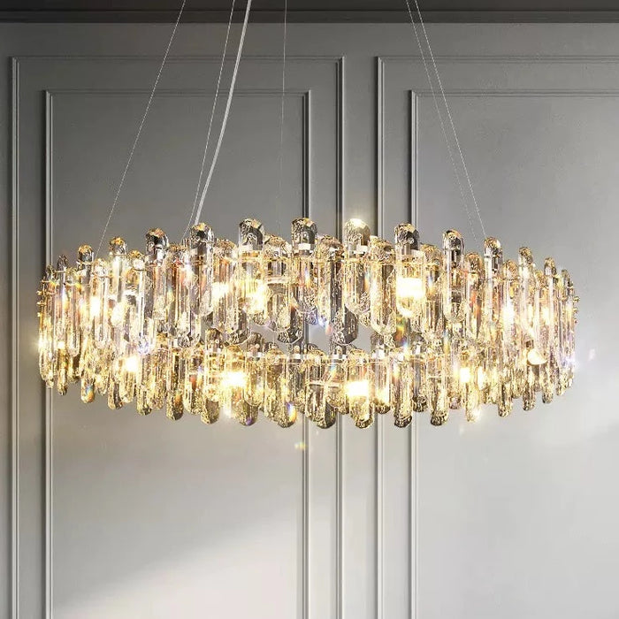 Ice Clear Round and Long Crystal Chandelier For Living Room Ceiling Lamp for Dining / Bedroom Hallway Light