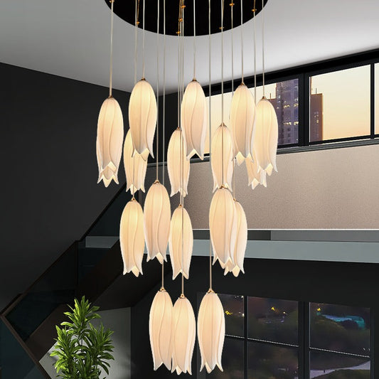 Elegant White Tulip Flower Chandelier For Foyer/ Staircase