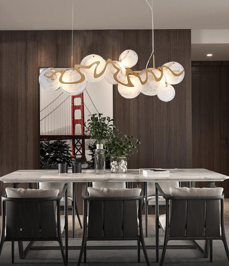 Lampadario a grappolo rotondo in vetro minimalista di lusso postmoderno per sala da pranzo/soggiorno/camera da letto