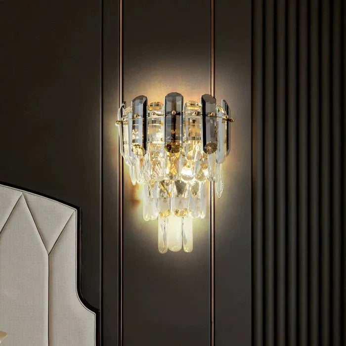 Lampada da parete di lusso leggera in cristallo trasparente e grigio fumé