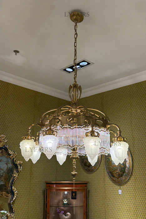 LYFAIRS x FH&Home Baroque Glass Fruit Brass Crown Chandelier for Palace