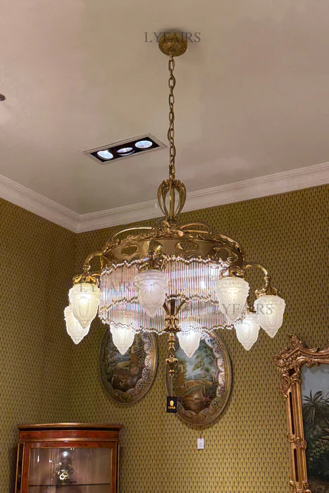 LYFAIRS x FH&Home Baroque Glass Fruit Brass Crown Chandelier for Palace