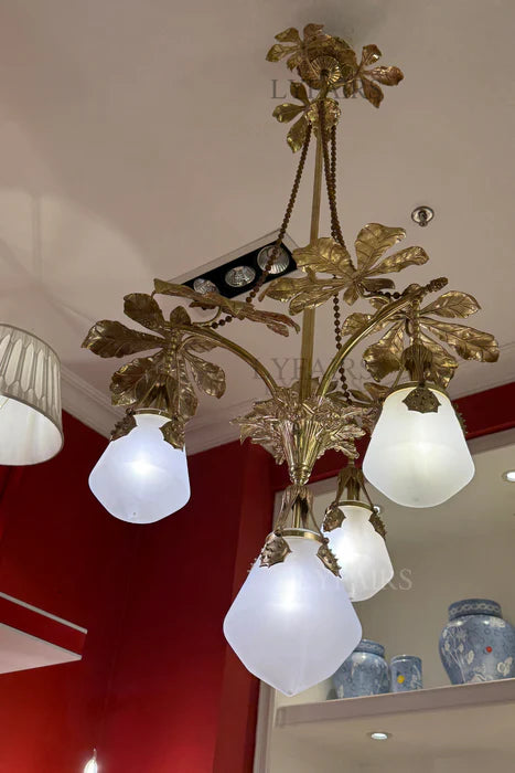 LYFAIRS x FH&Home Brass Leaves Fruit-inspired Glass Chandelier