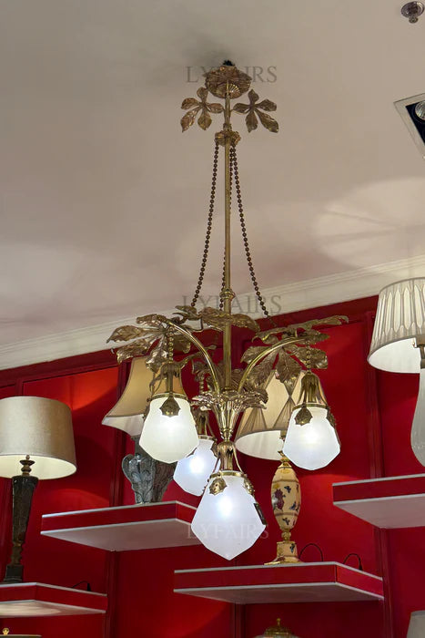 LYFAIRS x FH&Home Brass Leaves Fruit-inspired Glass Chandelier