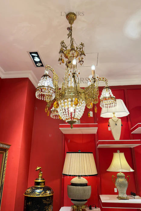 LYFAIRS x FH&Home Gilded Baroque Splendor in Amber Flame Crystal Chandelier