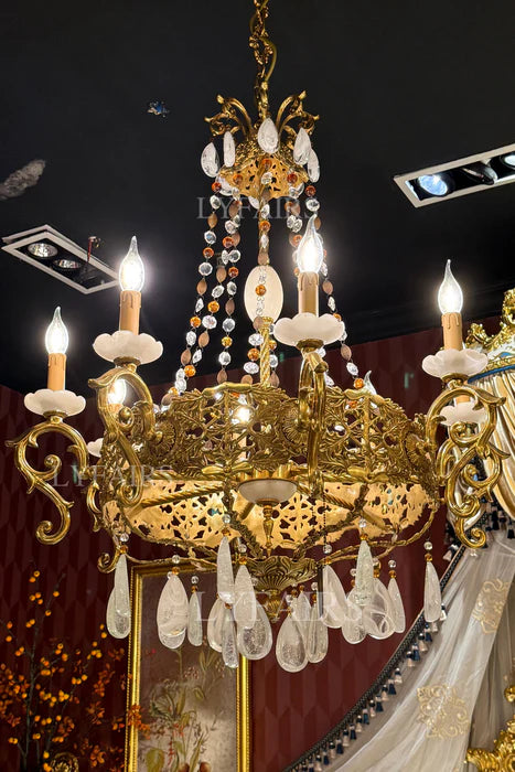 LYFAIRS x FH&Home Luxurious Baroque Droplet Brass Chandelier