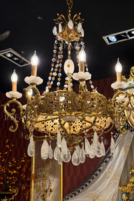 LYFAIRS x FH&Home Luxurious Baroque Droplet Brass Chandelier