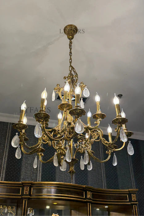 LYFAIRS x FH&Home Baroque Classical Brass Branches Chandelier with Bubble Glass Droplet