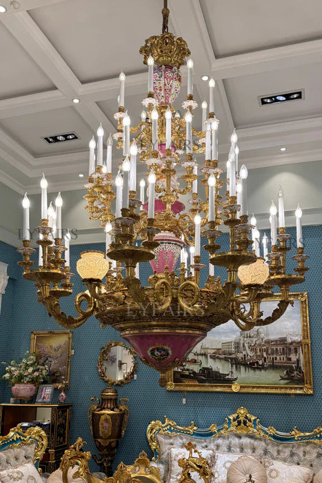 LYFAIRS x FH&Home Baroque Hand Painted Porcelain Brass Chandelier