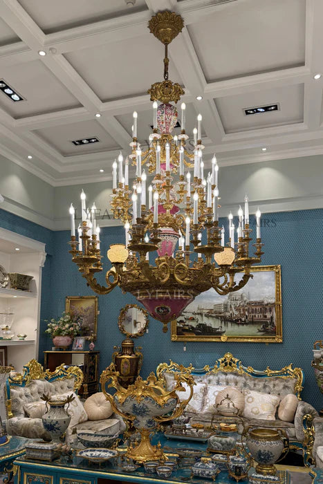 LYFAIRS x FH&Home Baroque Hand Painted Porcelain Brass Chandelier