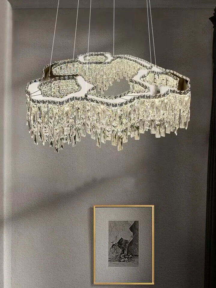 Lampadario di cristallo di lusso creativo, stile di design, forma rotonda/ovale irregolare, per camera da letto/soggiorno/sala da pranzo