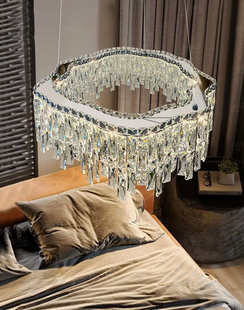 Lampadario di cristallo di lusso creativo, stile di design, forma rotonda/ovale irregolare, per camera da letto/soggiorno/sala da pranzo