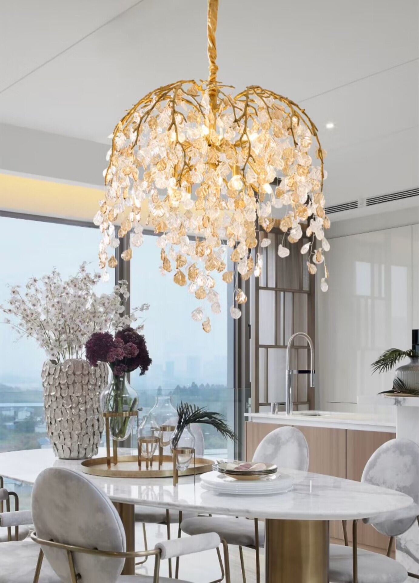 Idyllic Glass Leaves Chandelier