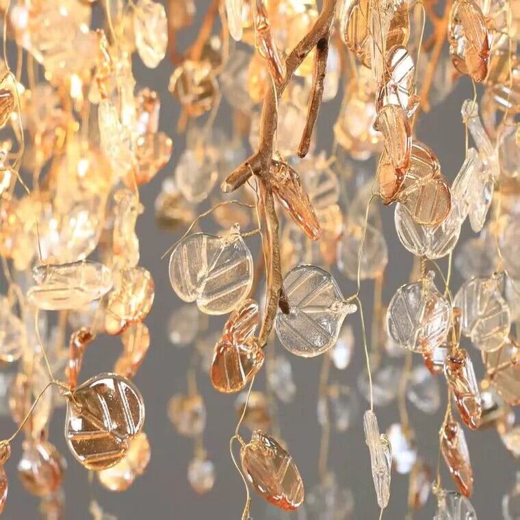 Lampadario moderno di lusso in cristallo con rami di foglie in rame per soggiorno/sala da pranzo/camera da letto