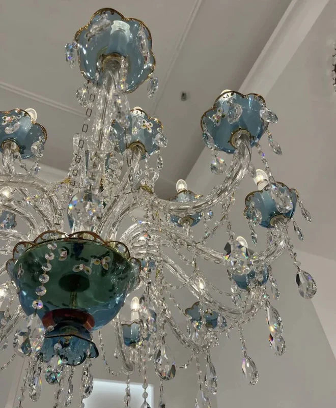 Lampadario di design francese romantico in cristallo blu, lampadario moderno a forma di candela, per camera da letto/soggiorno/sala da pranzo.