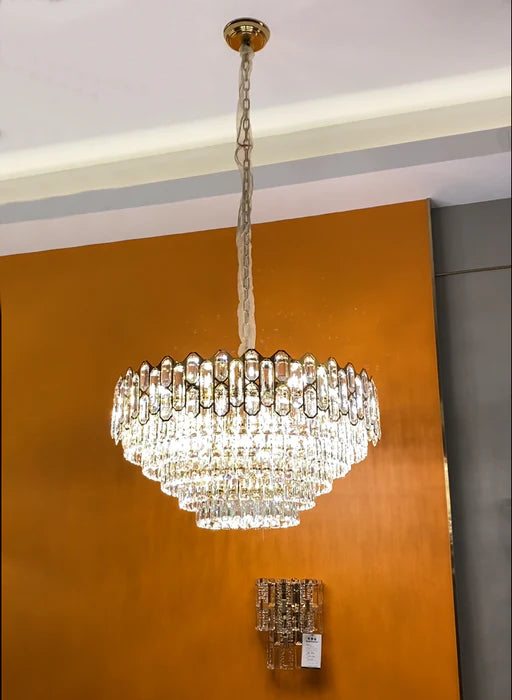 Lustre en cristal rond/rectangulaire de luxe moderne et léger pour salon/salle à manger/chambre