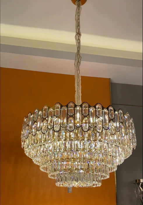 Lustre en cristal rond/rectangulaire de luxe moderne et léger pour salon/salle à manger/chambre