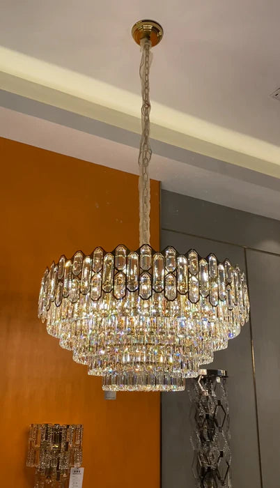 Lustre en cristal rond/rectangulaire de luxe moderne et léger pour salon/salle à manger/chambre