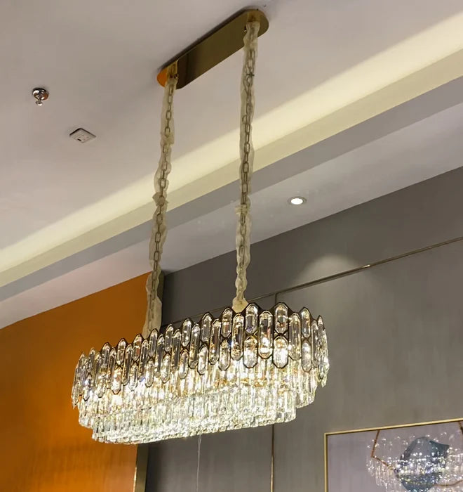 Lustre en cristal rond/rectangulaire de luxe moderne et léger pour salon/salle à manger/chambre