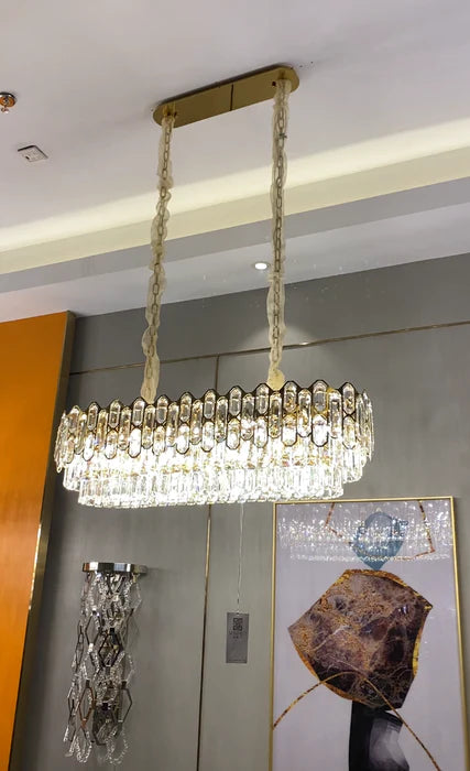 Lustre en cristal rond/rectangulaire de luxe moderne et léger pour salon/salle à manger/chambre