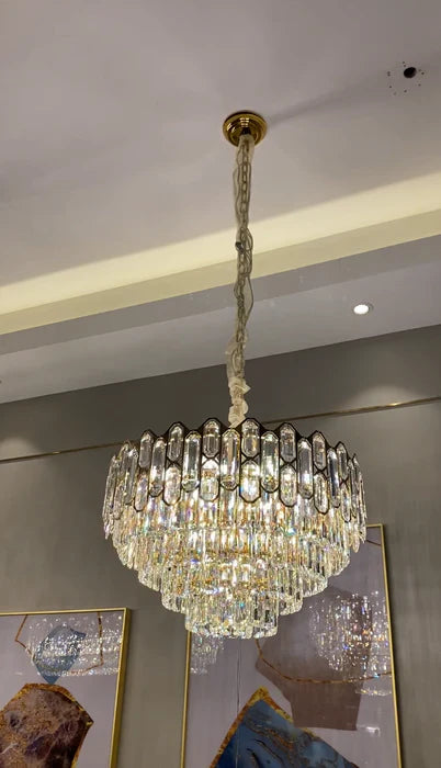 Lustre en cristal rond/rectangulaire de luxe moderne et léger pour salon/salle à manger/chambre