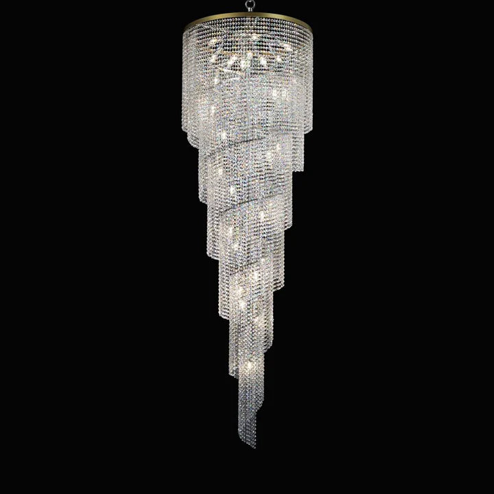 Elegant Long Spiral Tassel Crystal Chandelier For Living Room Foyer Staircase