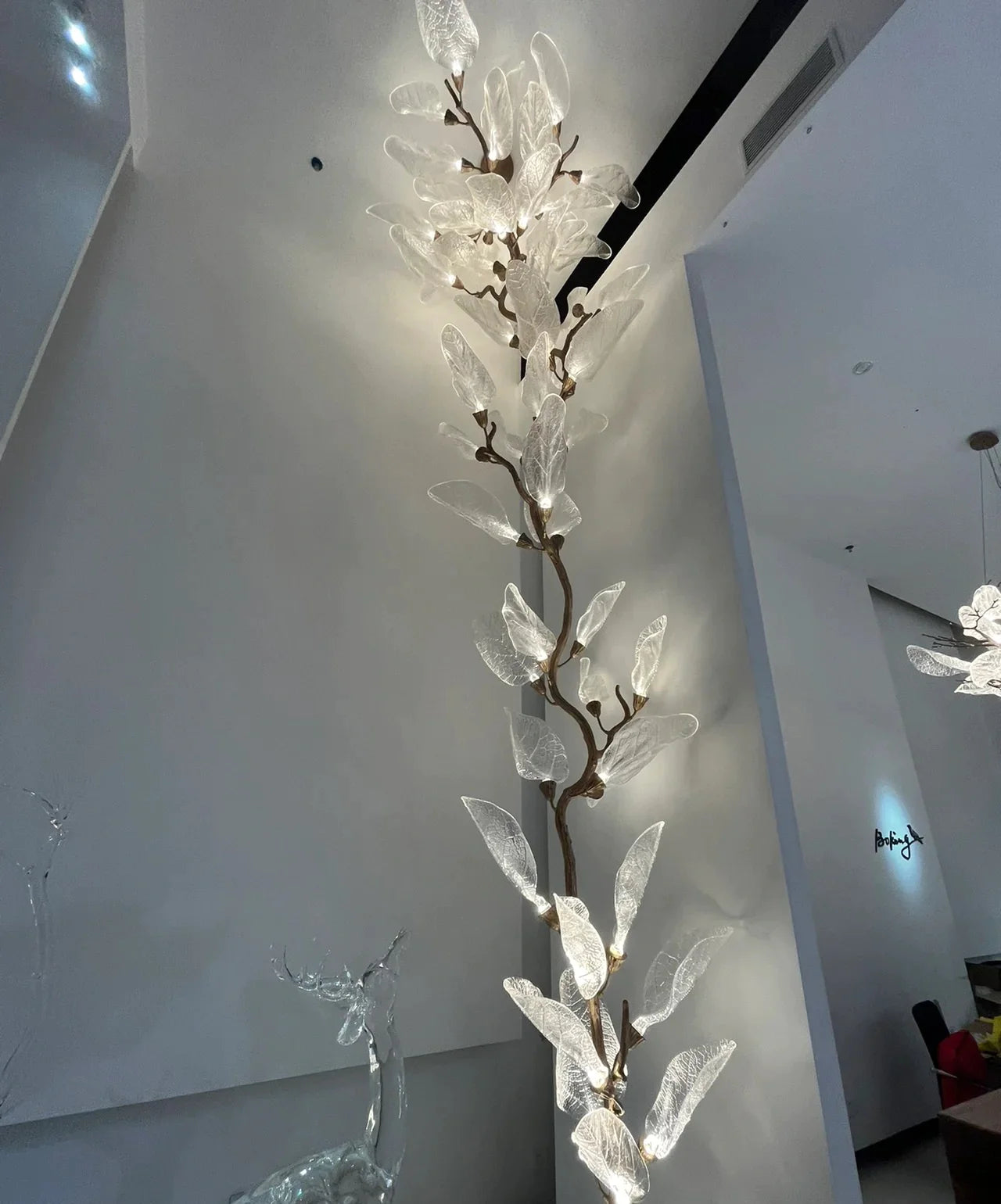 Lustre créatif en résine bionique à feuilles pour salon/salle à manger/escalier
