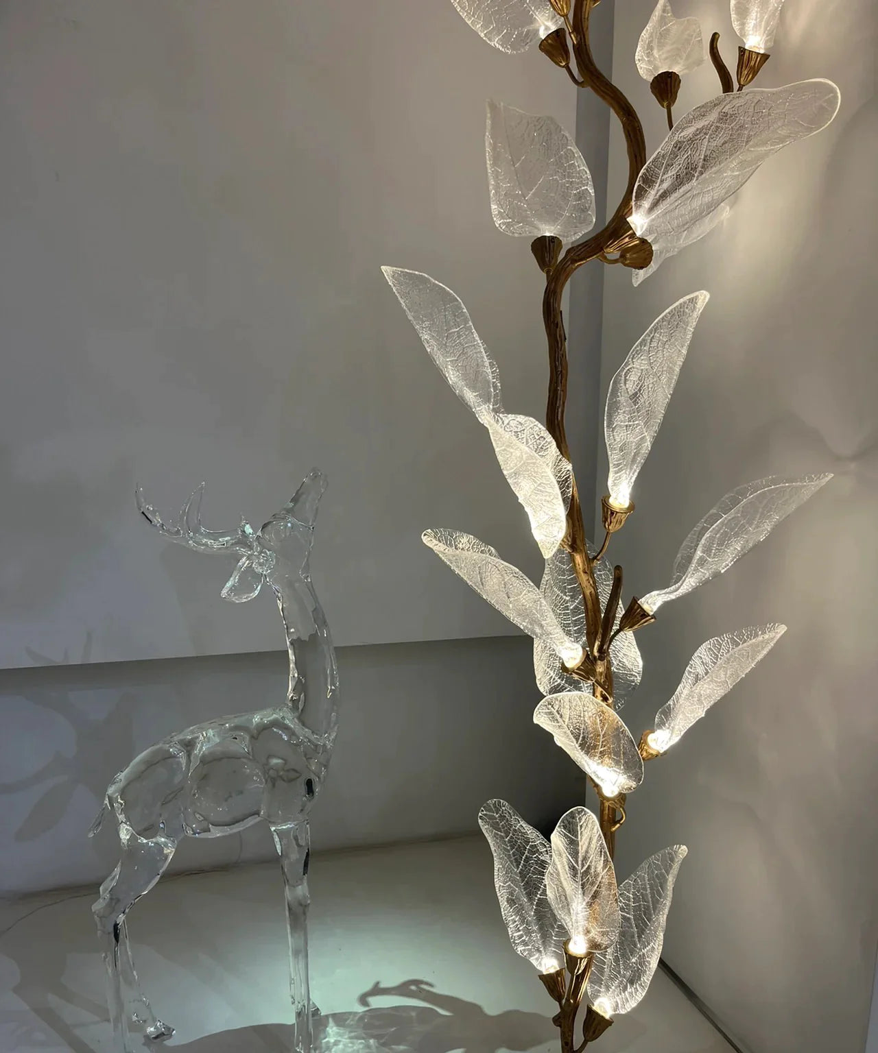 Lustre créatif en résine bionique à feuilles pour salon/salle à manger/escalier