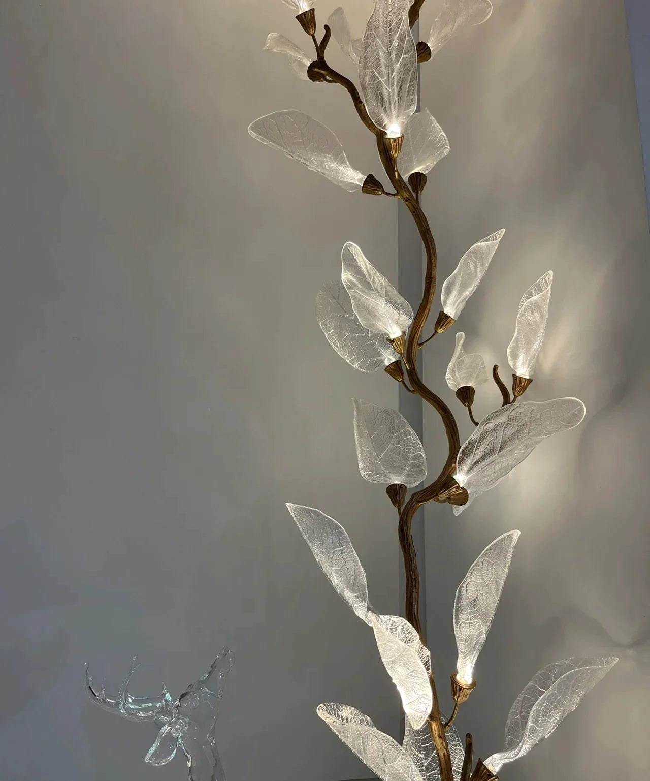Lustre créatif en résine bionique à feuilles pour salon/salle à manger/escalier