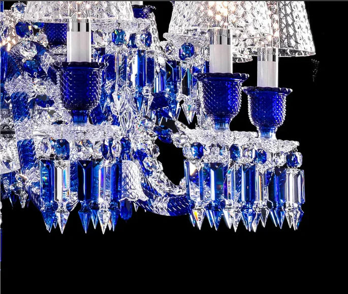 Lampadario di lusso con paralume in cristallo blu vintage per soggiorno/scale/ingresso