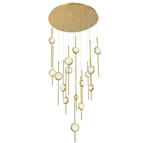 Suspension moderne en laiton et verre flottant pour plafond haut