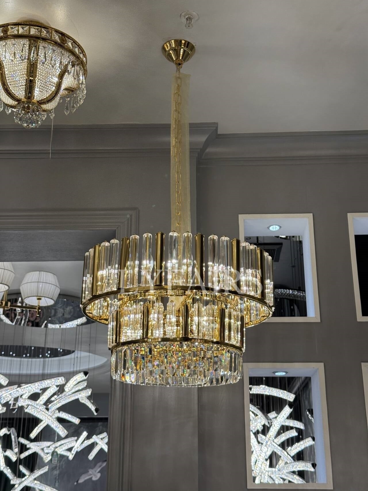 Modern Round 2-Tiered Crystal Chandelier