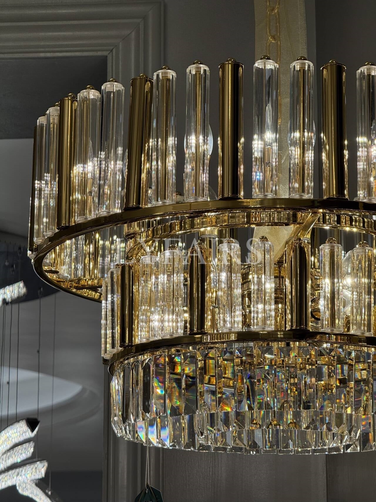 Lustre rond moderne en cristal à deux niveaux