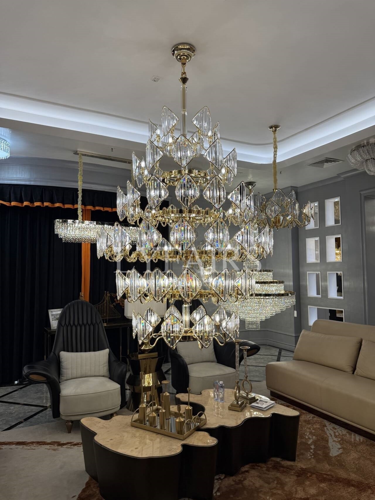 Lustre en cristal rhombique multicouche de luxe