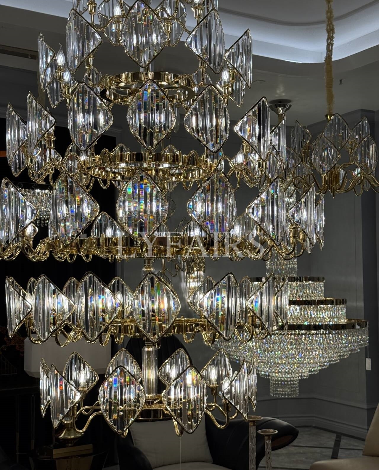 Lustre en cristal rhombique multicouche de luxe