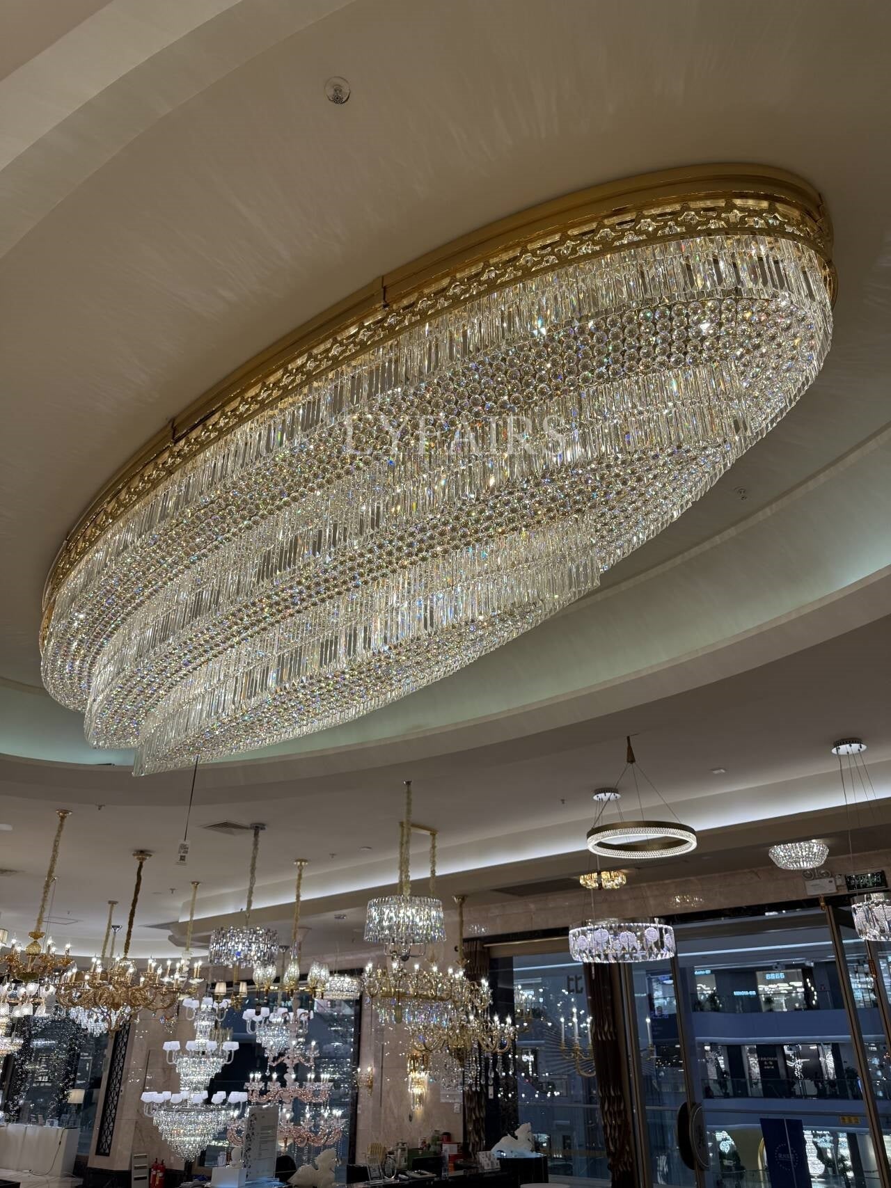 Gold Era Flush Mounted Oval Crystal Chandelier for Hotel/Restaurant/Villa