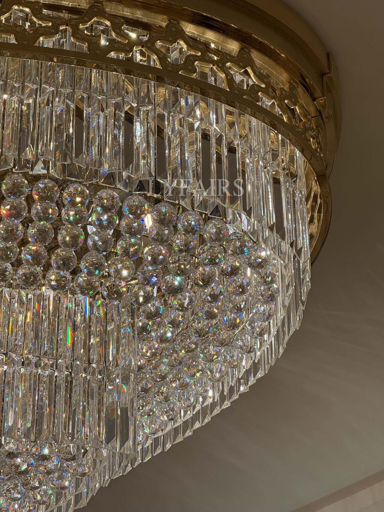Gold Era Flush Mounted Oval Crystal Chandelier for Hotel/Restaurant/Villa