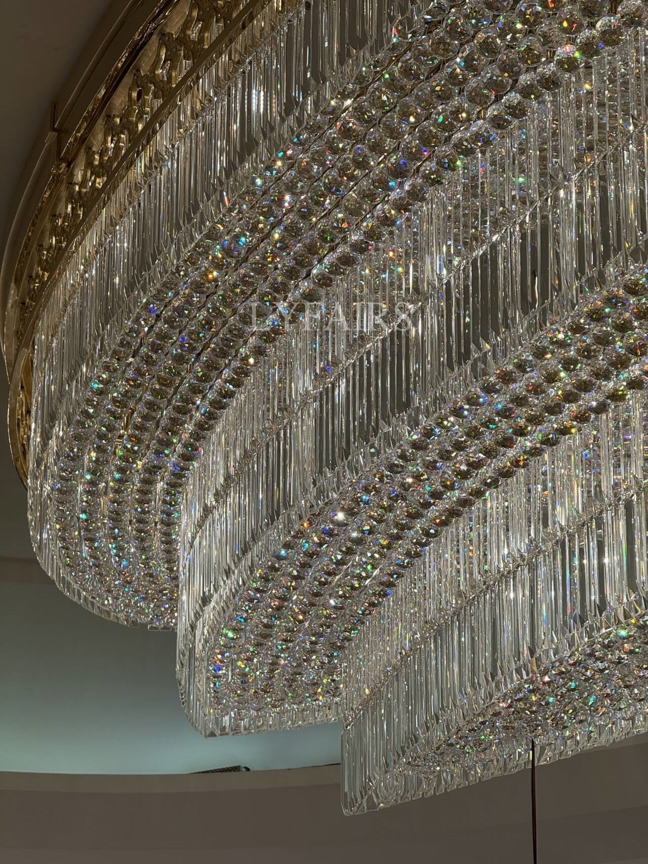 Gold Era Flush Mounted Oval Crystal Chandelier for Hotel/Restaurant/Villa