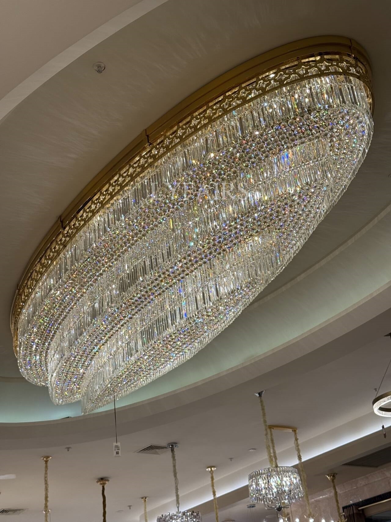 Gold Era Flush Mounted Oval Crystal Chandelier for Hotel/Restaurant/Villa