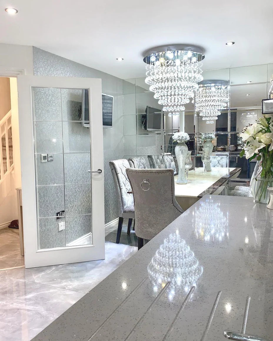 Modern Flush Mount Crystal Raindrop Chandelier for Living/Dining Room