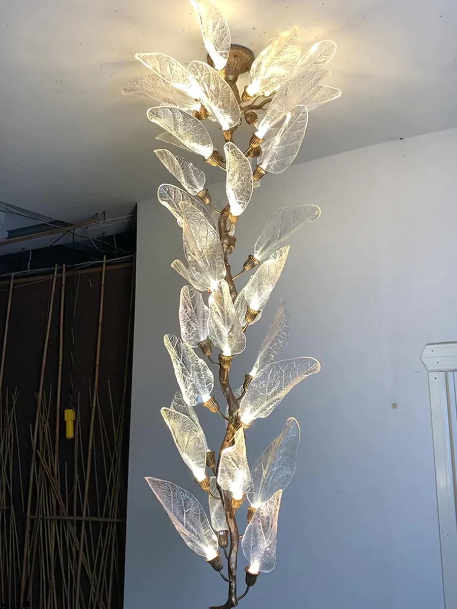Lustre créatif en résine bionique à feuilles pour salon/salle à manger/escalier