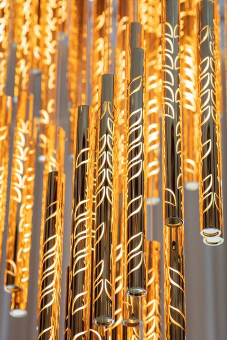 Lustre en tube de verre inspiré des feuilles flottantes, design d'art moderne, pour plafond haut